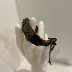 Handmade Peace Sign & doves birds genuine Leather Bracelet Brown & black handcra